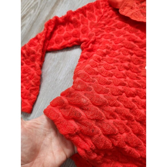 Free People Red Girl Next Door Polo Top Coquette Slim Fit Long Sleeve L Sz S - Picture 5 of 9